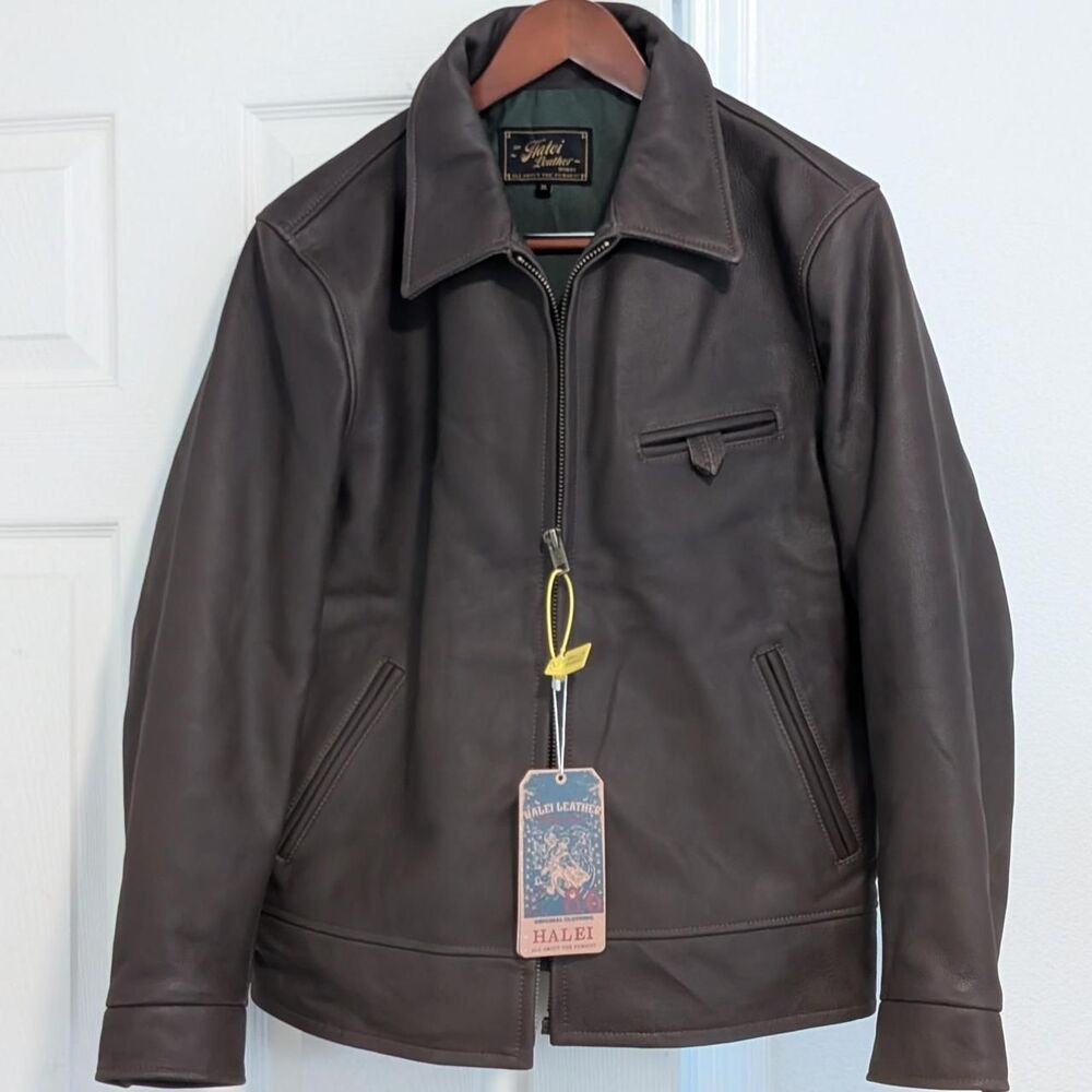 Brushed 1.1mm Cowhide Leather Harrington Jacket -- Men's M